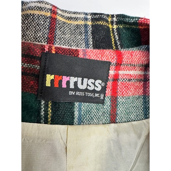 Vintage 80s Russ Plaid Blazer Women's Classic Tartan Pattern Two Button Jacket - Picture 2 of 9